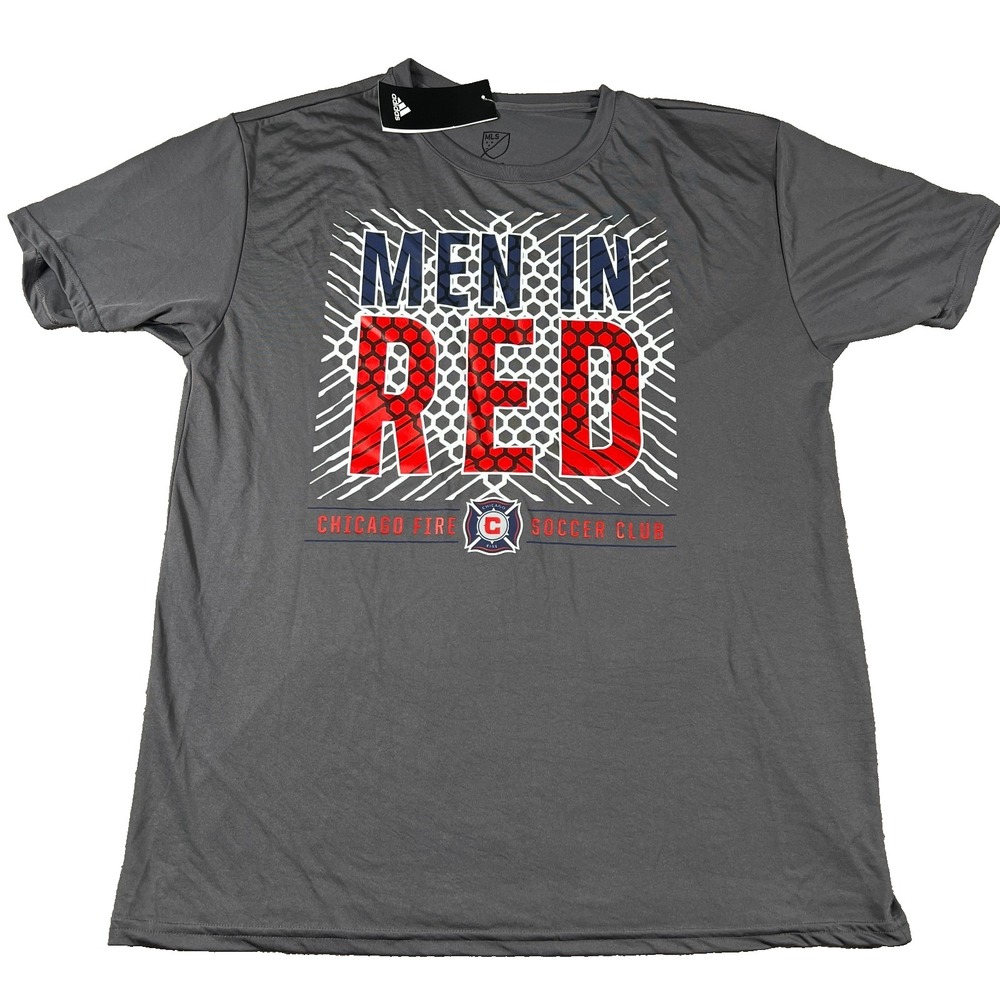 Adidas Mens Large Gray Chicago Fire FC MLS Men In Red T-Shirt NWT